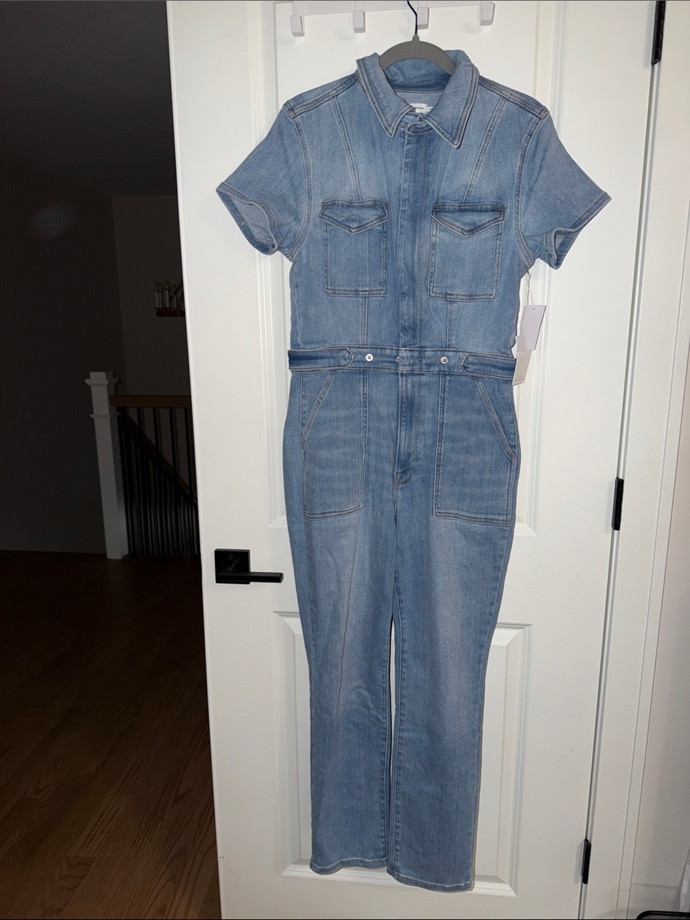 Light Blue Denim Short-Sleeve Jumpsuit Jeans